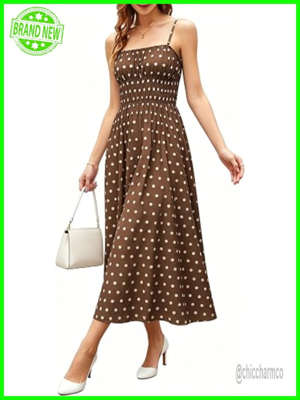 Smocked Maxi Dress with Pockets Spaghetti Strap Square Neck A-Line Summer
